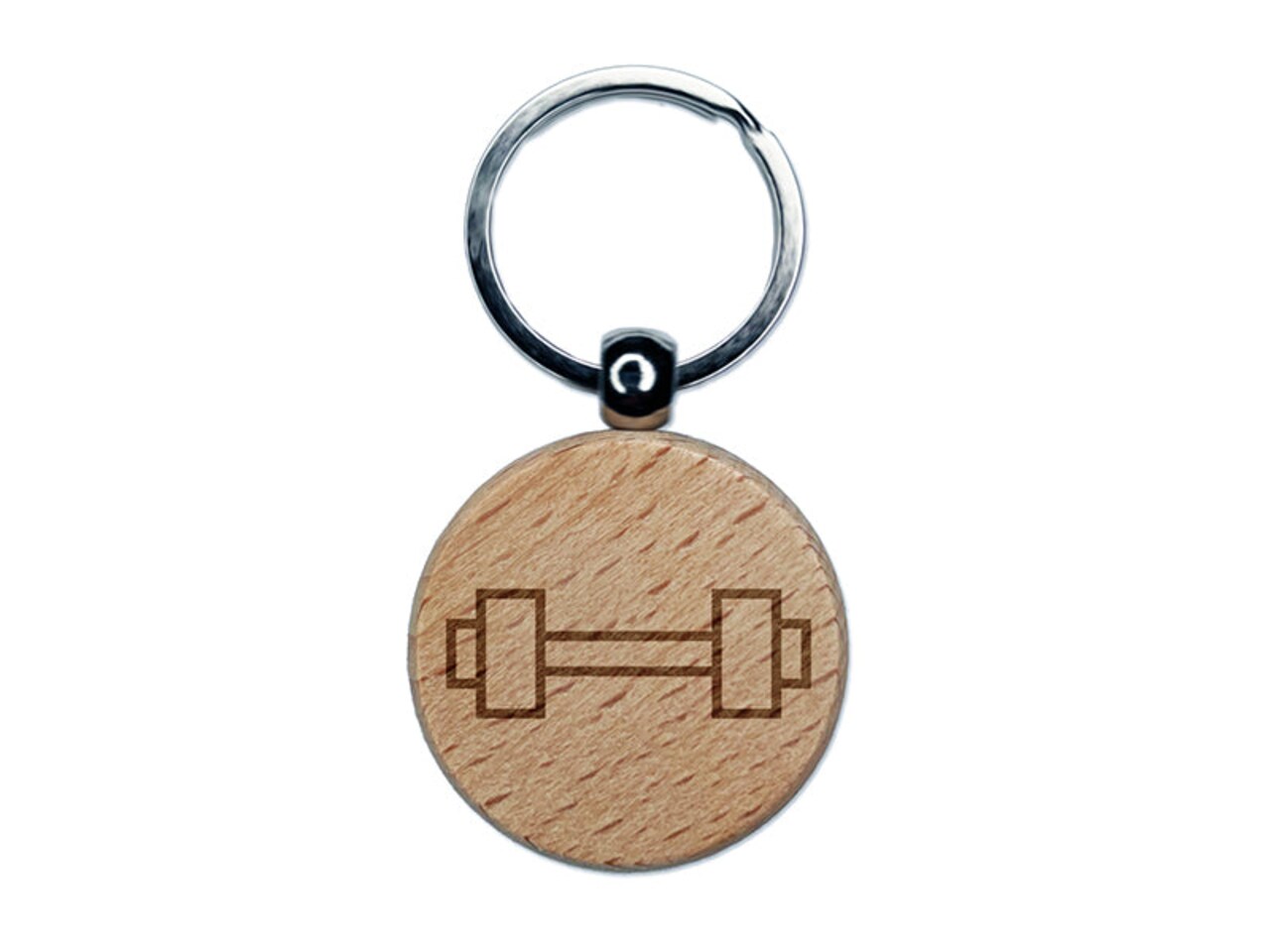 Dumbbell Barbell Weight Lifting Outline Engraved Wood Round Keychain Tag Charm